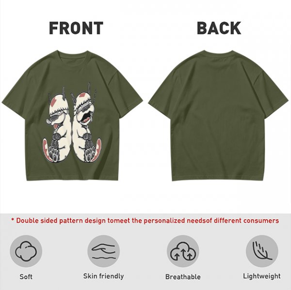 Olive T-Shirt With Two Sleepy Sky Bison Character Prints