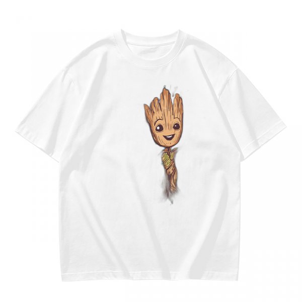 Olive Green T-Shirt with Smiling Baby Groot Graphic