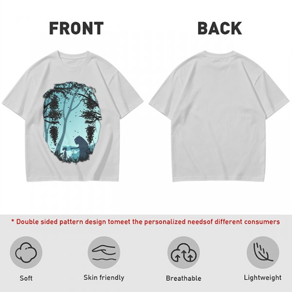 Olive T-Shirt With Silhouetted Forest Scene And Two Figures