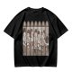 Olive Green T-Shirt with Cartoon Medieval Tavern Scene Print