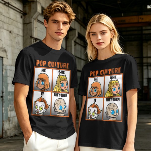 Pop Culture Pronoun Guide Chibi Character Graphic T-Shirt