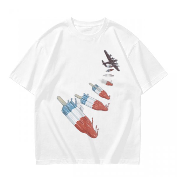 Olive T-Shirt With Melting Red White Blue Popsicle Print