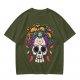 Olive T-Shirt with Day of the Dead Sugar Skull and Taco Food Art