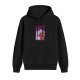 Black hoodie with stylized anime wolf mask graphic print