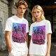 Olive T-Shirt With Neon Cyberpunk Warrior Women Graphic