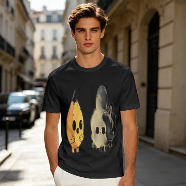 Olive T-Shirt With Surprised Flame and Burnt Ghost Character Art