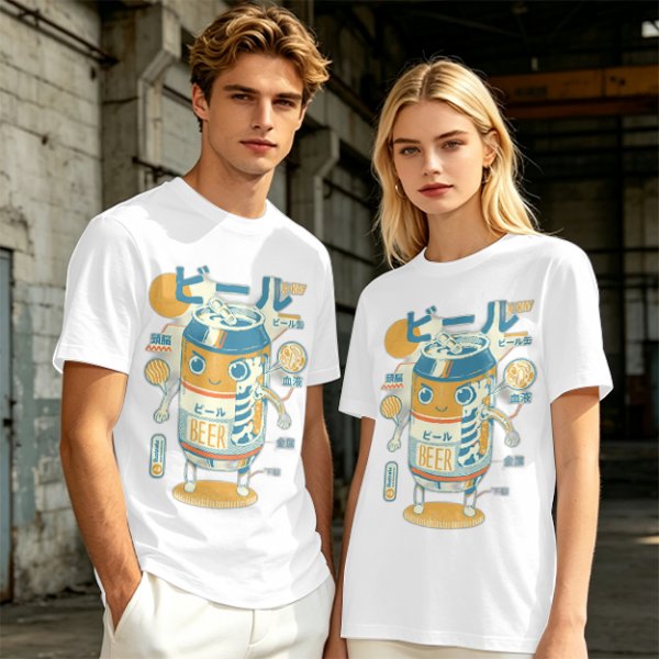 Olive T-Shirt With Kawaii Beer Can Robot Graphic