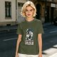 Olive graphic t-shirt with 'Fueled by Coffee & Existential Dread' grim reaper print