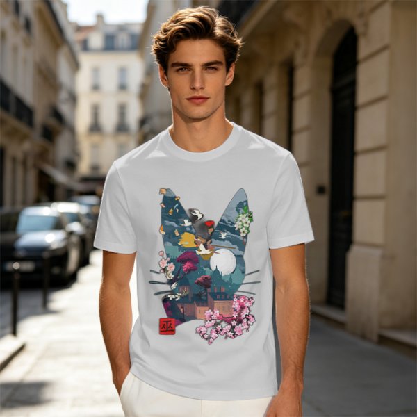 Olive Green T-Shirt With Japanese Nature Inspired Graphic Print