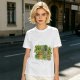 Olive T-Shirt With Playful Cat And House Plants Graphic