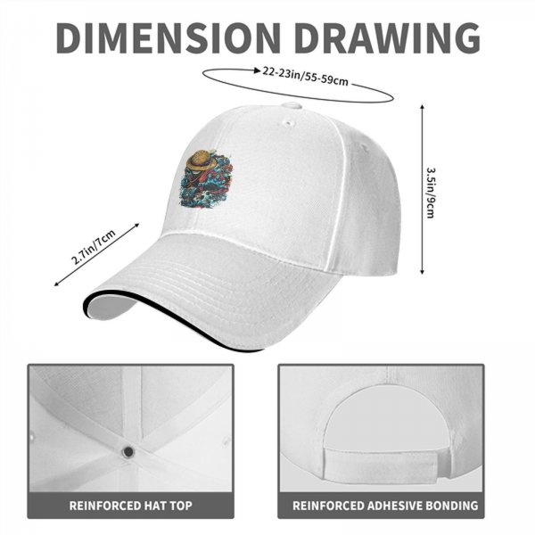 Black Baseball Cap with One Piece Straw Hat Pirate Graphic