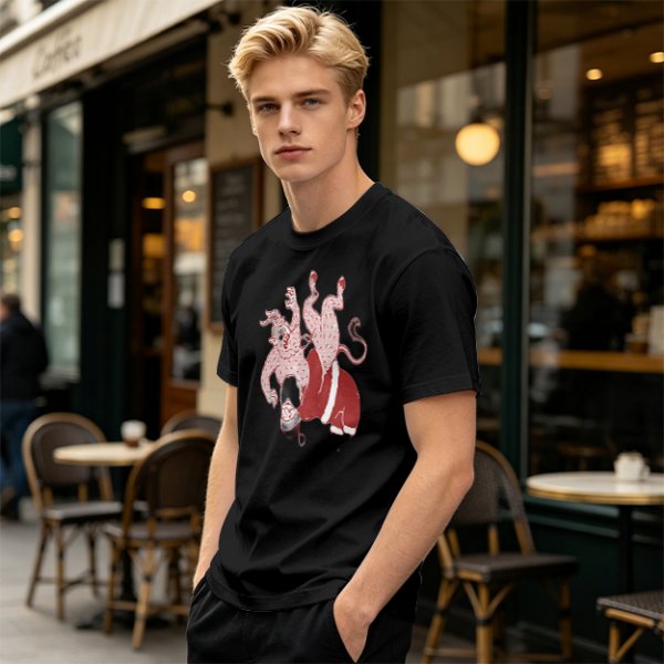 Olive T-Shirt With Krampus And Santa Graphic Print