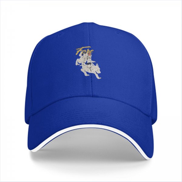 Black baseball cap with running dog graphic and gold text