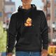 Black Hoodie With Grumpy Cartoon Duck Graphic Print
