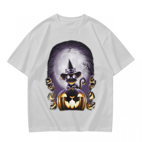 Halloween Black Cat Witch Jack-o'-lantern Graphic T-Shirt
