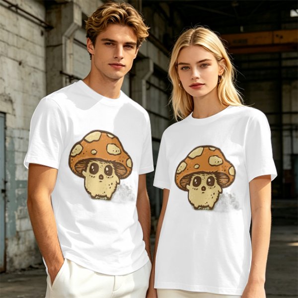 Olive Green T-Shirt With Cute Mushroom Skull Graphic