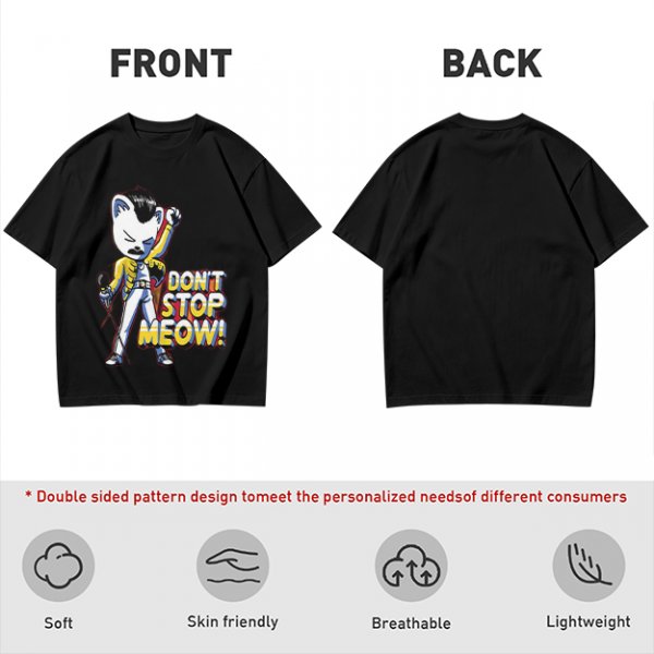 Olive graphic t-shirt with cat Freddie Mercury 'Don't Stop Meow' print