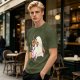 Olive T-Shirt With Tired Unicorn Holding Hot Coffee Print