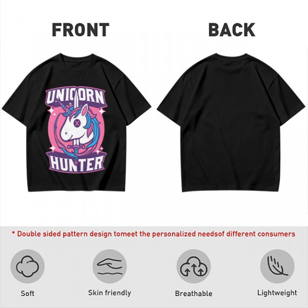 Unicorn Hunter Graphic Tee with Sword and Sparkle Design
