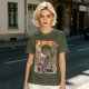 Olive T-shirt with Giant Broccoli Monster Attacking City Art