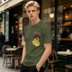 Olive green t-shirt with space frog graphic and Houston text
