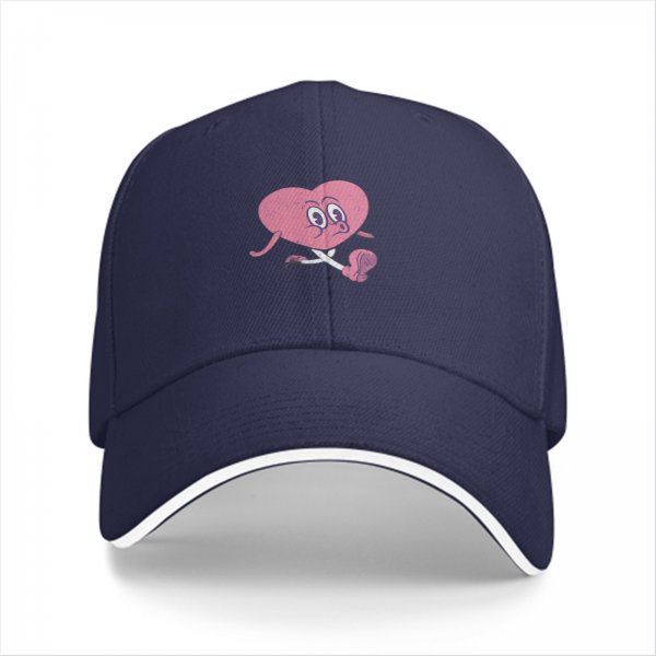 Black baseball cap with sad running pink heart graphic