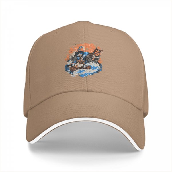 Black Baseball Cap With Skull Musician And Wave Graphic