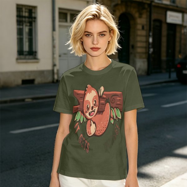Olive T-Shirt with Cute Sloth 'It Gets Better' Graphic Print