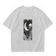 Olive t-shirt with The Moon tarot card skeleton and crescent moon print