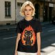 Olive T-Shirt With Cute Black Cat Thumbs Up On Flames Graphic