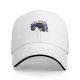 Black baseball cap with angry black cat graphic and 'SORRY!' text
