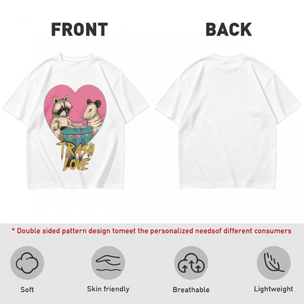 Olive Graphic T-Shirt with Raccoon and Opossum Trash Love Design