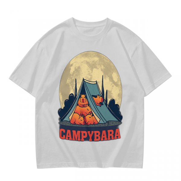 Capybara Camping Tent Full Moon Graphic T-Shirt