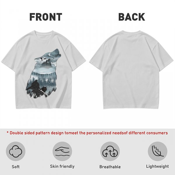 Olive T-Shirt With Howling Wolf Silhouette Winter Fantasy Art Print