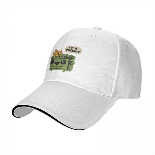 Black baseball cap with funny dumpster fire I'm a phoenix graphic