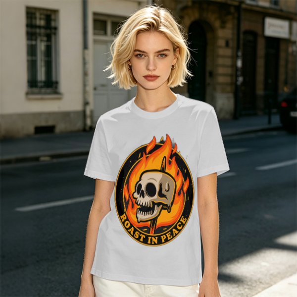 Olive T-Shirt With Roast In Peace Flaming Skull Graphic