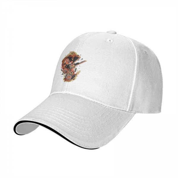 Black Baseball Cap with Sushi Dragon Graphic Print