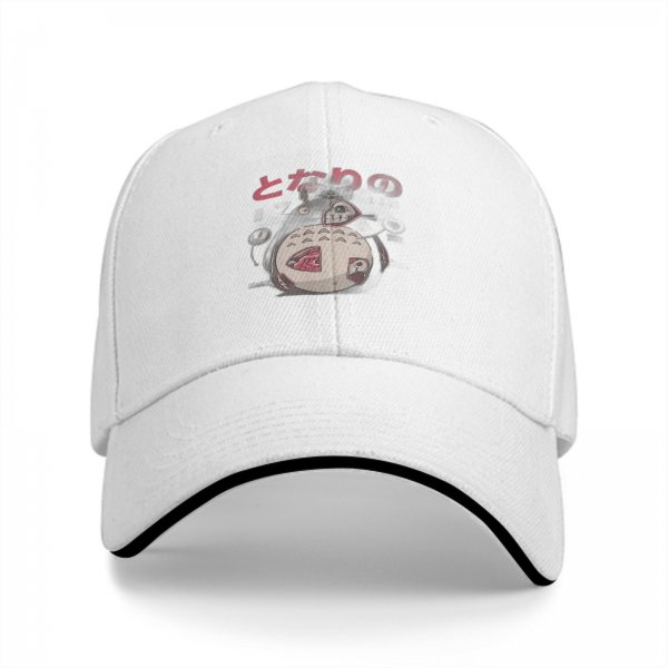 Black baseball cap with stylized Totoro graphic and Japanese text