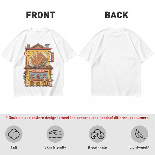 Olive T-Shirt With Cat Gyoza Restaurant Illustration