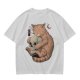 Olive T-Shirt Featuring a Ginger Cat Hugging a Skull