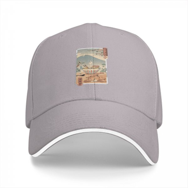 Black Baseball Cap with Ukiyo-e Style Ramen and Mount Fuji Art