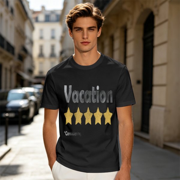 Olive Green T-Shirt With Vacation And Five Star Graphic Print