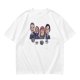 Olive T-shirt with Cartoon Group of Four People and Bowls Print