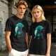 Olive T-Shirt With Glowing Teal Mushroom Creature And Moon Print