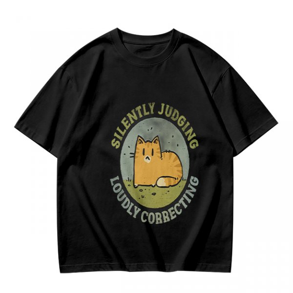 Olive T-Shirt With Silently Judging Loudly Correcting Cat Print