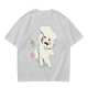 Olive T-Shirt With Angry Fluffy White Creature Swatting At Bee Print