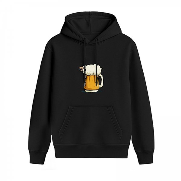 Black Hoodie With Beer Sheep Graphic Print