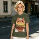 Olive T-Shirt With Cute Cat Burger And Kittens Print