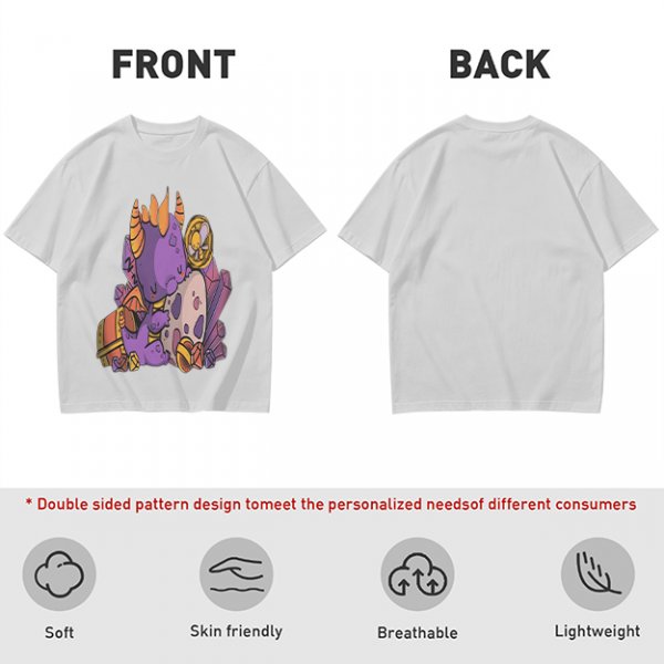 Olive T-Shirt with Cute Sleeping Purple Dragon and Treasure Artwork