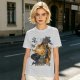 Olive T-shirt with giant cat bus monster and vintage planes graphic